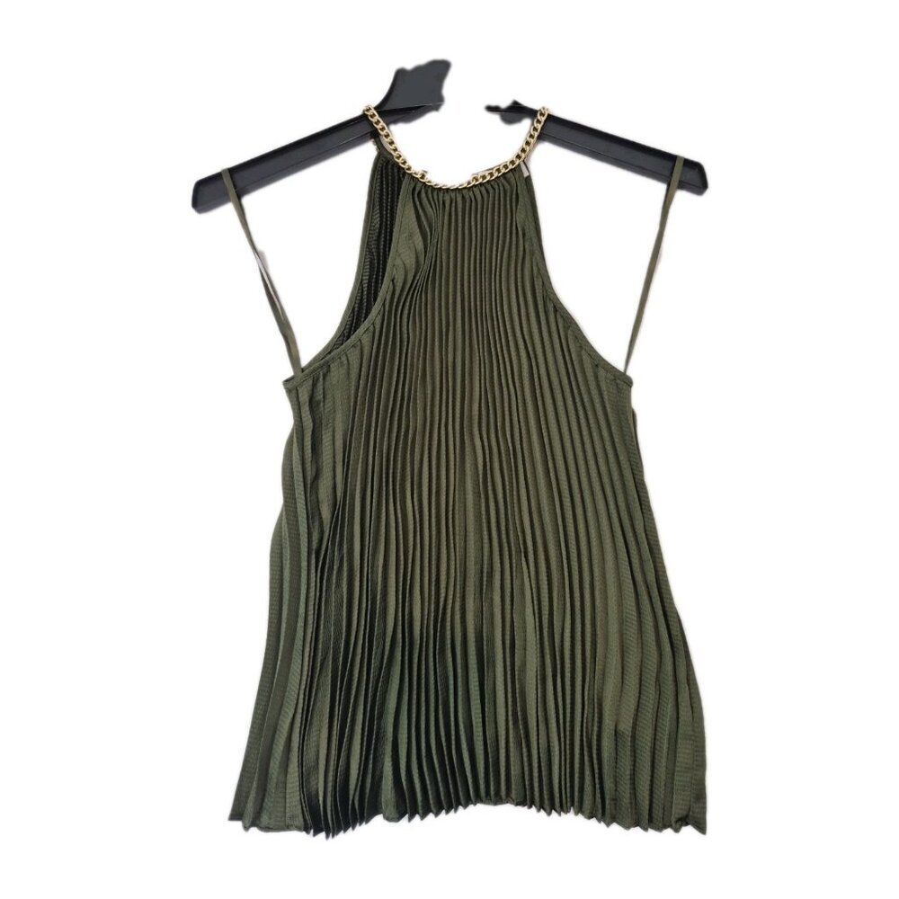 Michael Kors Women’s Blouse Size S Pleated Chain Sleeveless Top Jade Green (65)